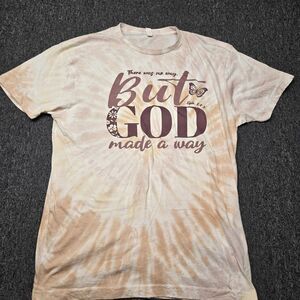 Love In Faith Womens T-Shirt L Christian Graphic Tie Dye But God Made A Way Tee